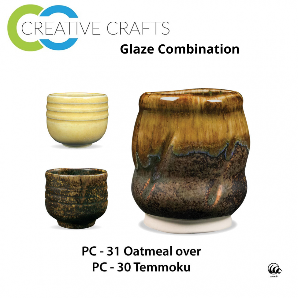 Oatmeal PC-31 over Temmoku PC-30 Pottery Cone 5 Glaze Combination